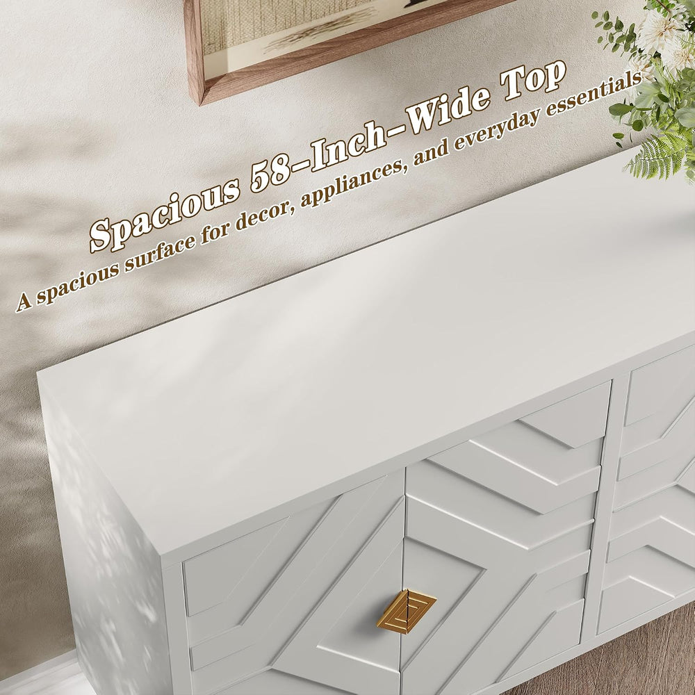 HLR 58'' Modern Sideboard Buffet Storage Cabinet with 4 Doors, White