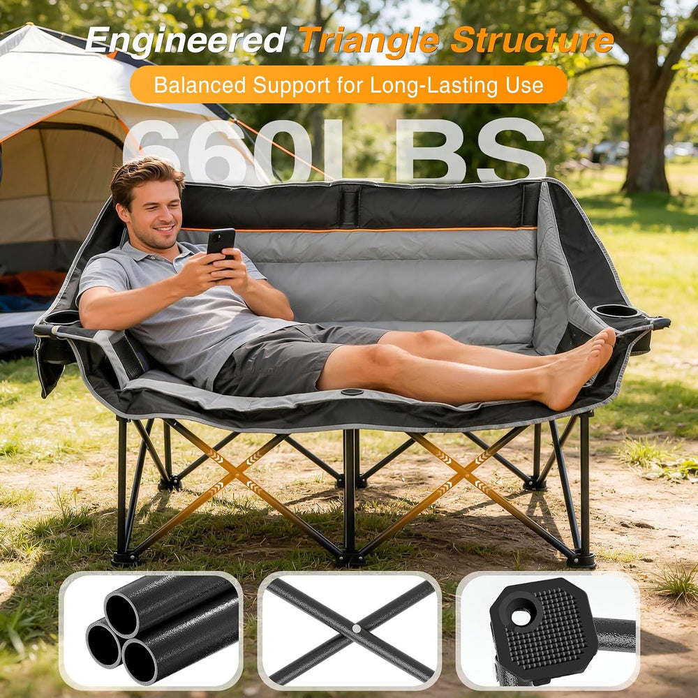 Suteck Double Camping Chair, Heavy Duty 660lbs Folding 2 Person Camp Chair