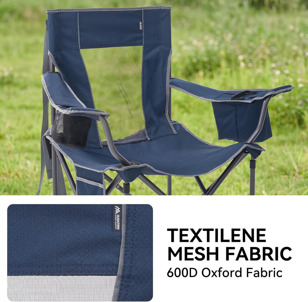 2 Pack Oversized Camping Chairs, Folding Outdoor Chair Support 400 Lb, Blue