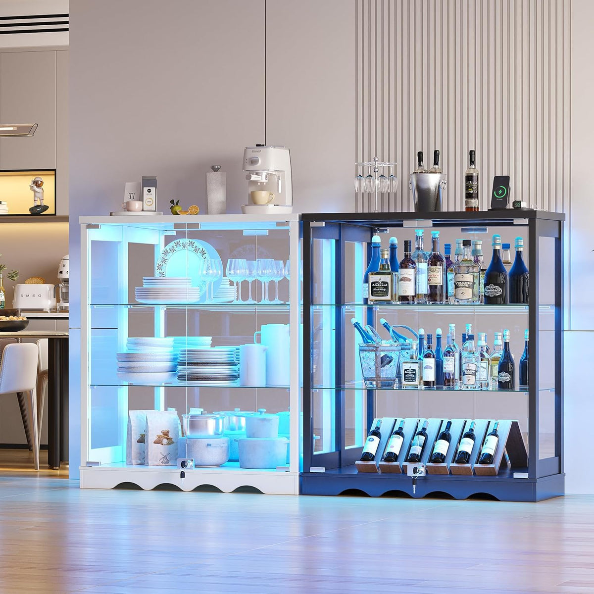 Dystler 39" Display Cabinet with Glass Doors, RGB Lights, Lock & 3-Tier