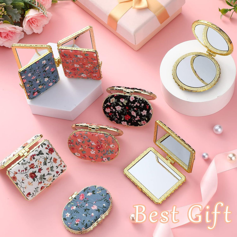 Blulu 24 Pcs Compact Mirrors for Purse Bulk Floral Pocket Mirror, Gold Edge