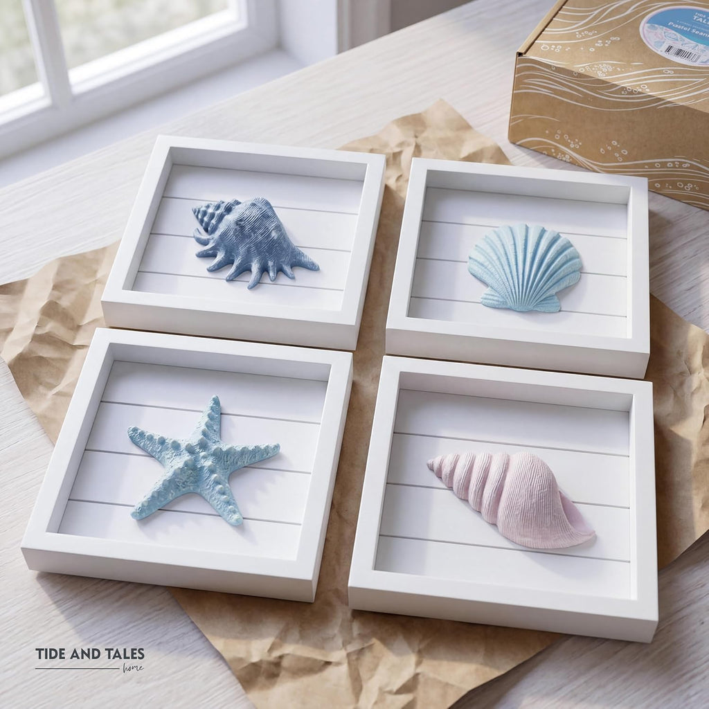 Tide and Tales 3D Coastal Wall Art, Beach Wall Decor, Framed Set of 4