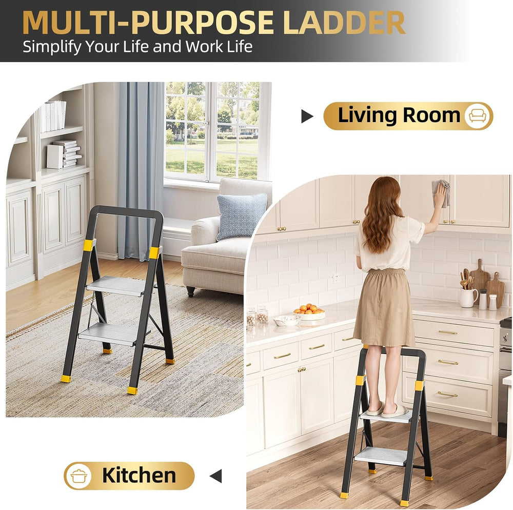 2 Step Ladder Lightweight Aluminum Folding Step Stool for Adults
