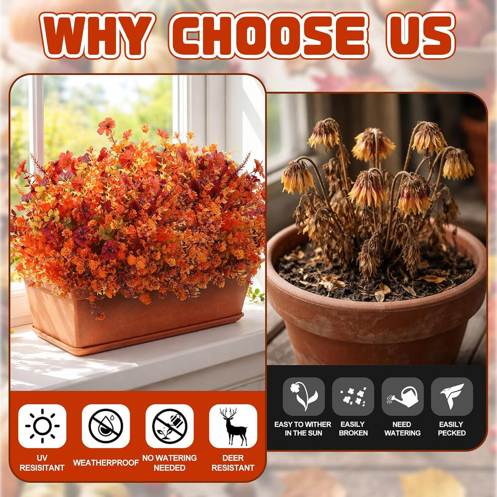 Riceshoot 24 Bundles Artificial Fall Flowers Outdoor Planters Decorations