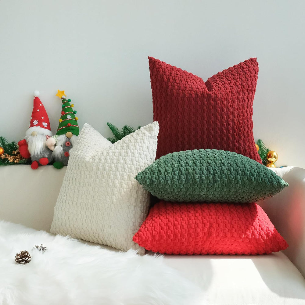 JOJUSIS Pack of 4 Throw Pillow Covers, Red Green, 24 x 24 Inch