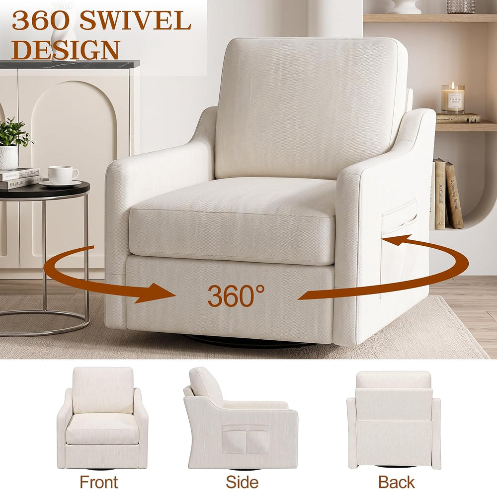 360° Swivel Accent Chair with High Back & Lumbar Support, Deep Seat, Beige