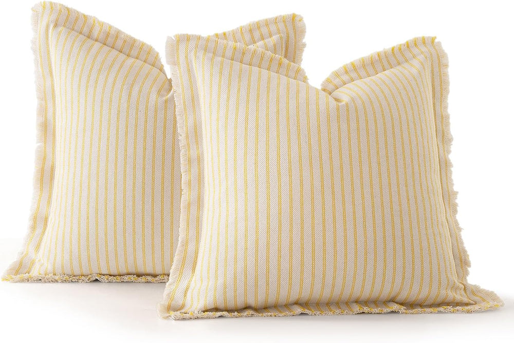 MIULEE Yellow Striped Decorative Throw Pillow Covers, 18x18