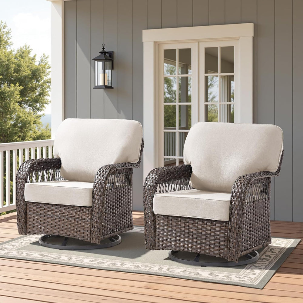 Wicker Swivel Rocker Patio Chairs, Patio Wicker Chairs Swivel Rocker Set of 2...