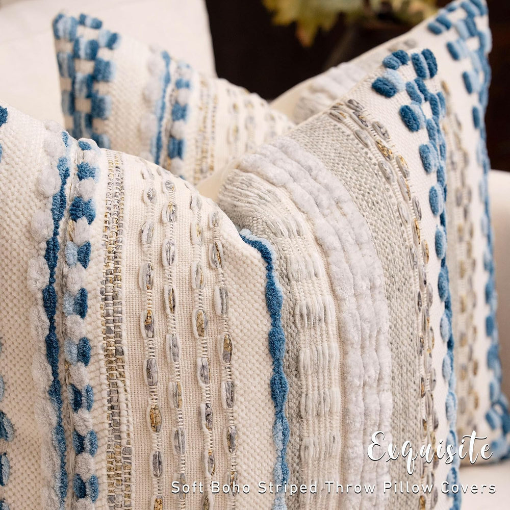 Boho Chenille Tufted Throw Pillow Covers 18x18 Inch Set of 2 Farmhouse Grey B...