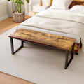 HIPIHOM 43.3" Industrial Bench Set of 2 Antique Wood & Metal | Rustic farmhouse style, MDF top with vintage woodgrain finish, durable matte black metal legs,for dining-entryway-bedroom