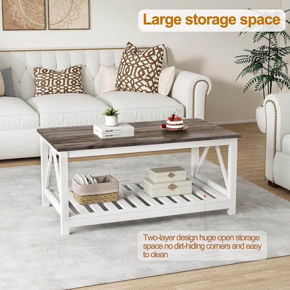 Coffee Table with Storage Small White Farmhouse Coffee Table for Livingroom