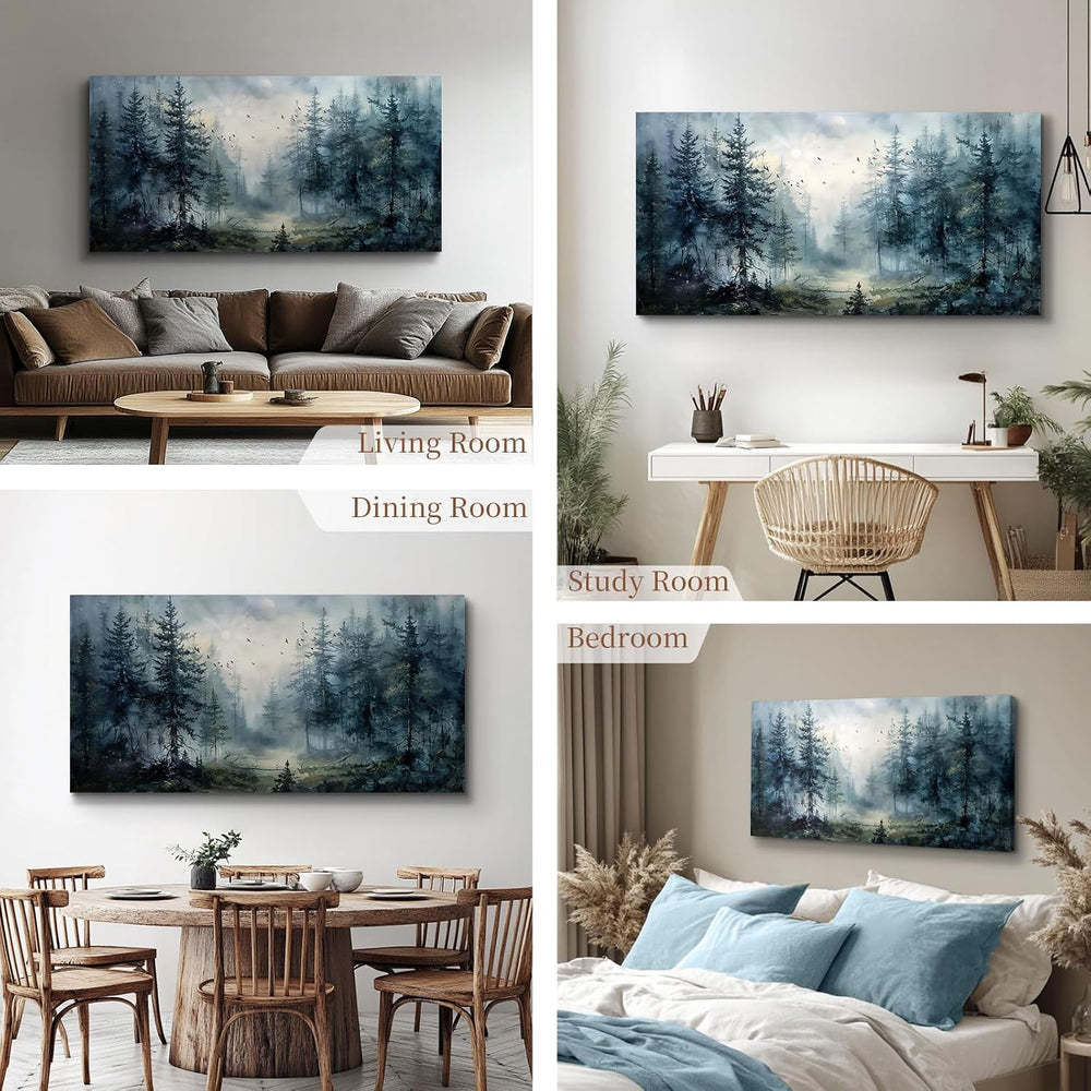 SERIMINO Foggy Forest Wall Decor, Pine Trees Large Wall Pictures 24"X48&...