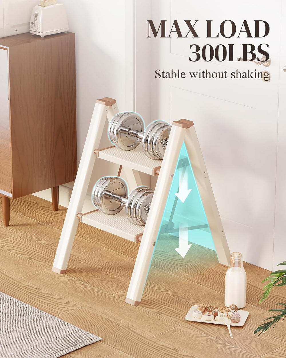 2 Step Ladder, Foldable Aluminum Step Stool with Anti-Slip Pedal
