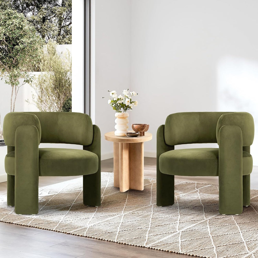 COLAMY Modern Accent Chair,Upholstered Barrel Chair with Curved Back,Green