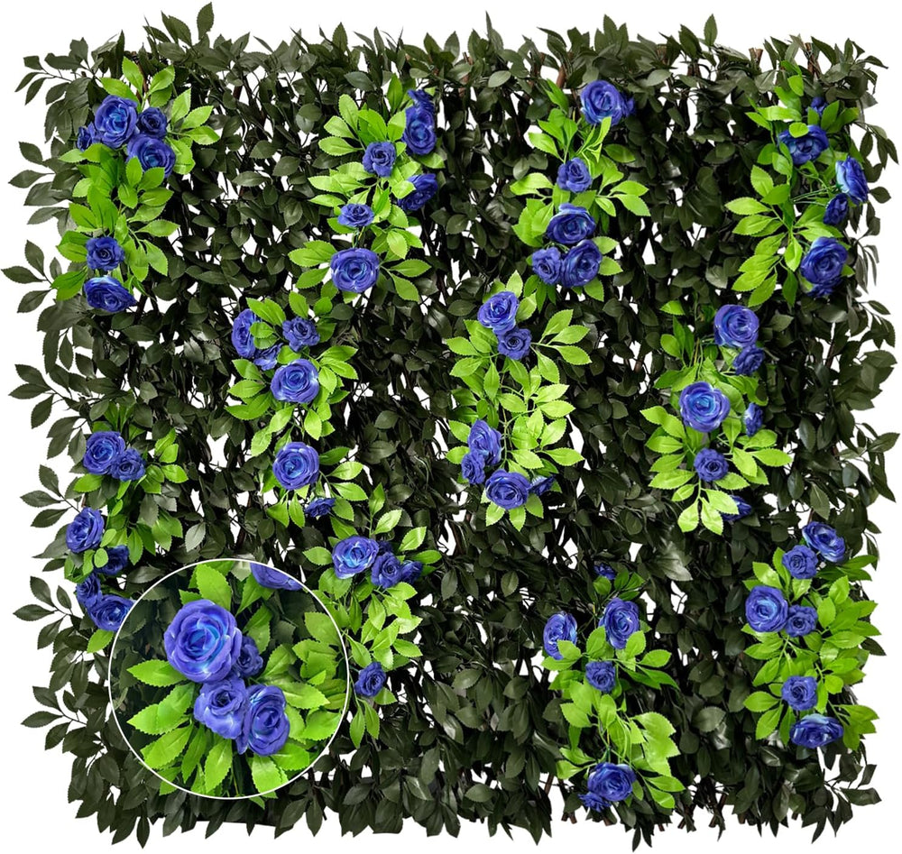 Expandable Privacy Screen with Artificial Flower for Balcony Patio Fence Gree...