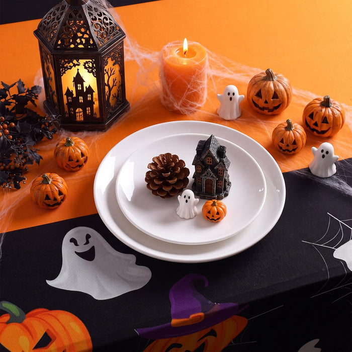 Moukeren 2 Pack Halloween Pumpkin Ghost Spandex Tablecloth 6ft Stretch Table Cloths Fitted Rectangular Table Cover Washable Spooky Skeleton Spider Web Cloth for Halloween Party Supplies Birthday Decor