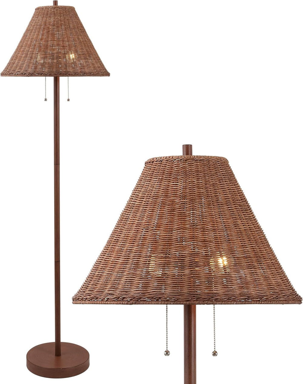 JONATHAN Y Nando 2-Light Coastal Rattan Floor Lamp 61", Brown