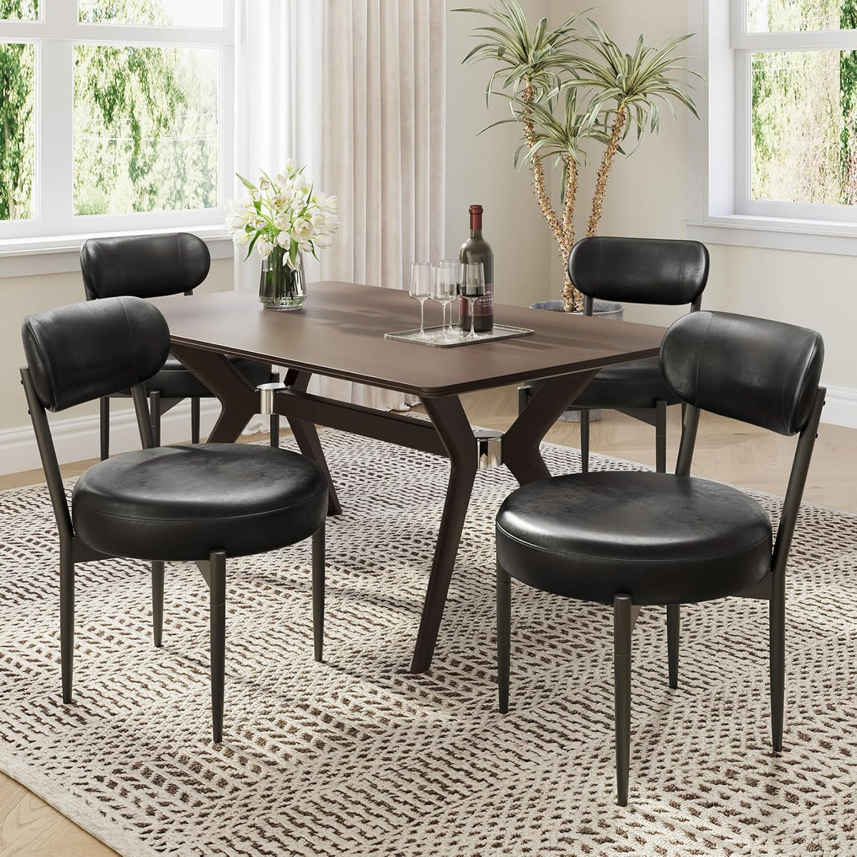 Welzona Upholstered Dining Chairs Set of 2, Dining Room Chairs with Sturdy Metal Legs, Kitchen Chairs for Dining Room/Kitchen/Restaurant/Hotel, Modern Style, Black