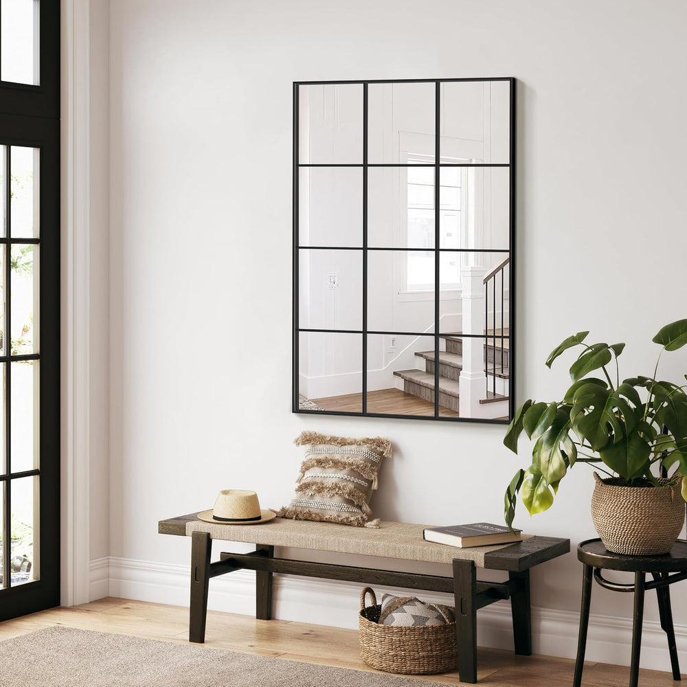 Window Pane Mirror for Wall Decor, 30" x 40" Decorative Mirror, Black