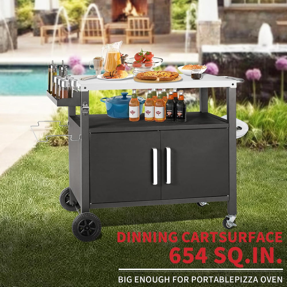 Kendane Grill Cart Table with Big Storage Cabinet