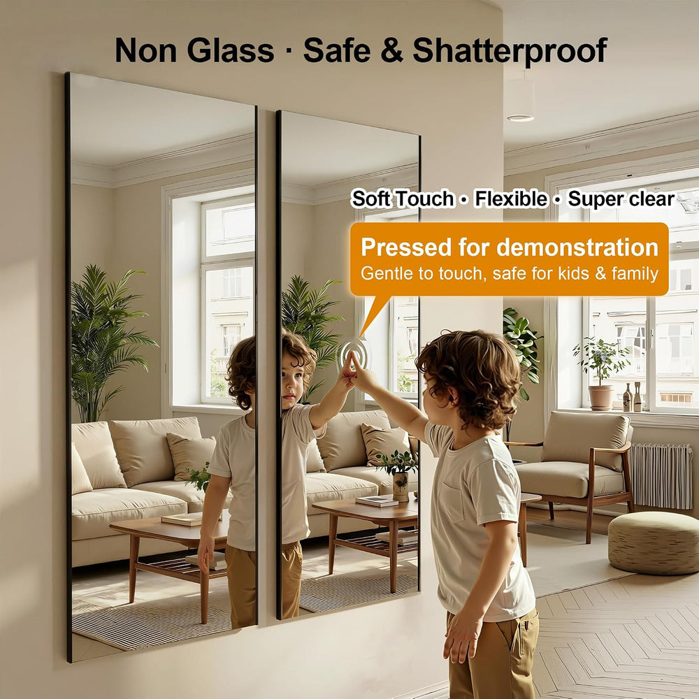 brisafe 2pcs Peel and Stick No-Drill Wall NanoMirror, 24 x 55 in, Black