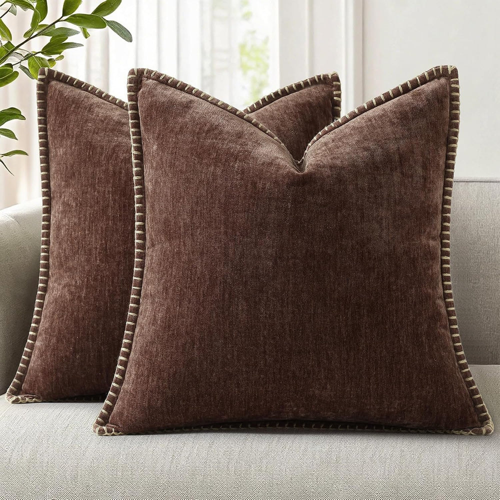 decorUhome Soft Chenille Throw Pillow Covers 26x26 Set of 2 Chocolate