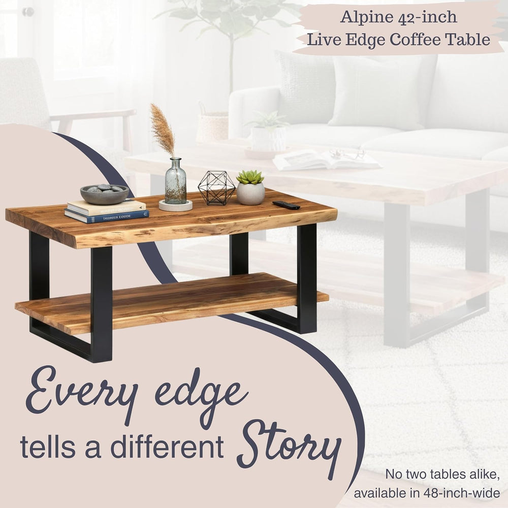 Alaterre Alpine 2-Tier Live Edge Coffee Table, Natural, 42” x 24” x 18”