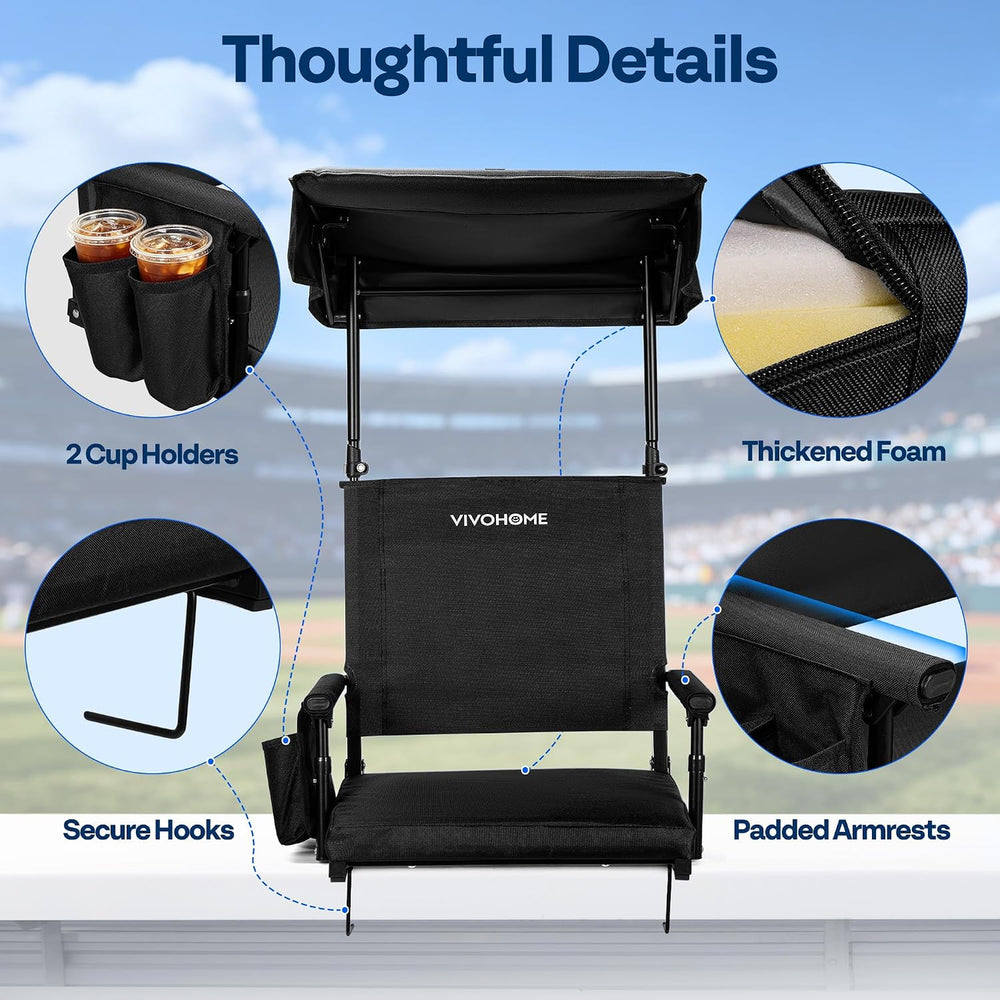 VIVOHOME Stadium Seat with Sunshade Canopy and Back Support for Sport Event