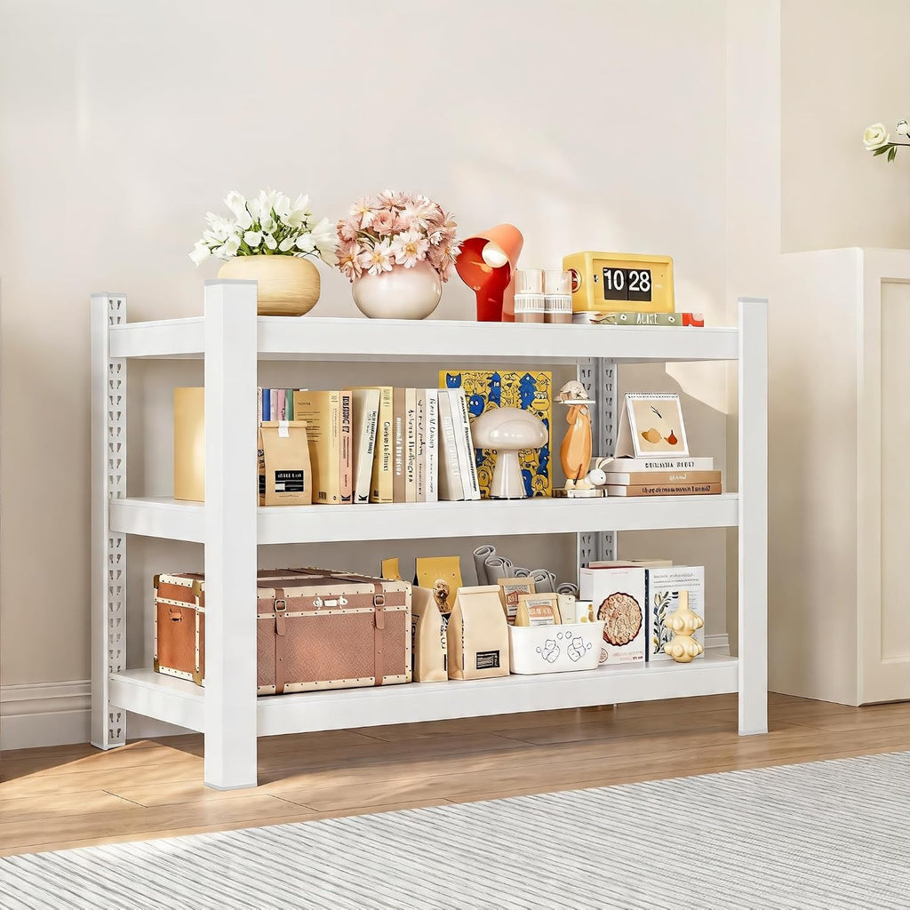 Wanfu Garage Shelving, 36" H x 36" W x 16" D Metal Storage Shelves-3 Tier Shelving Unit, Adjustable Heavy Duty 3 Tier Shelf for Garage, Pantry, Kitchen, Basement-White