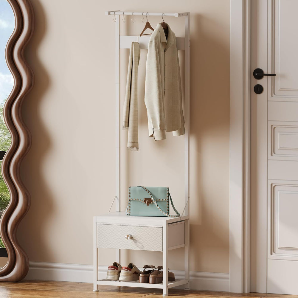 LUMTOK Hall Tree with Shoes Bench Storage,Small Coat Rack with Drawers