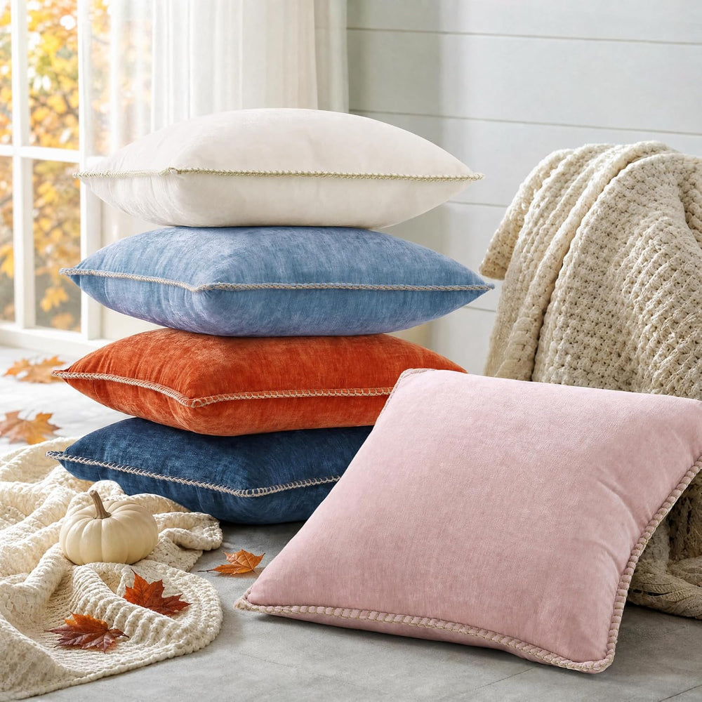 decorUhome Soft Chenille Throw Pillow Covers 22x22 Set of 2 Burnt Orange