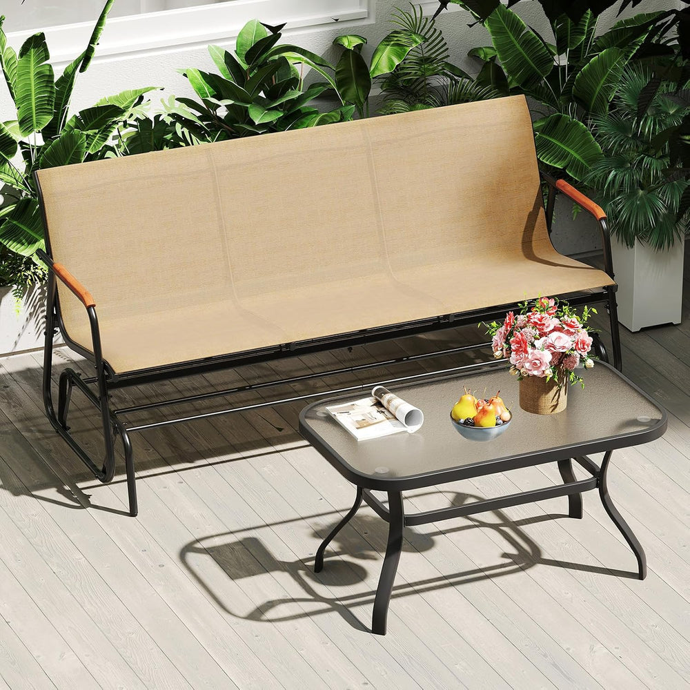 Tangkula 3-Person Outdoor Glider Bench, Patio Gliding Loveseat with Breathabl...