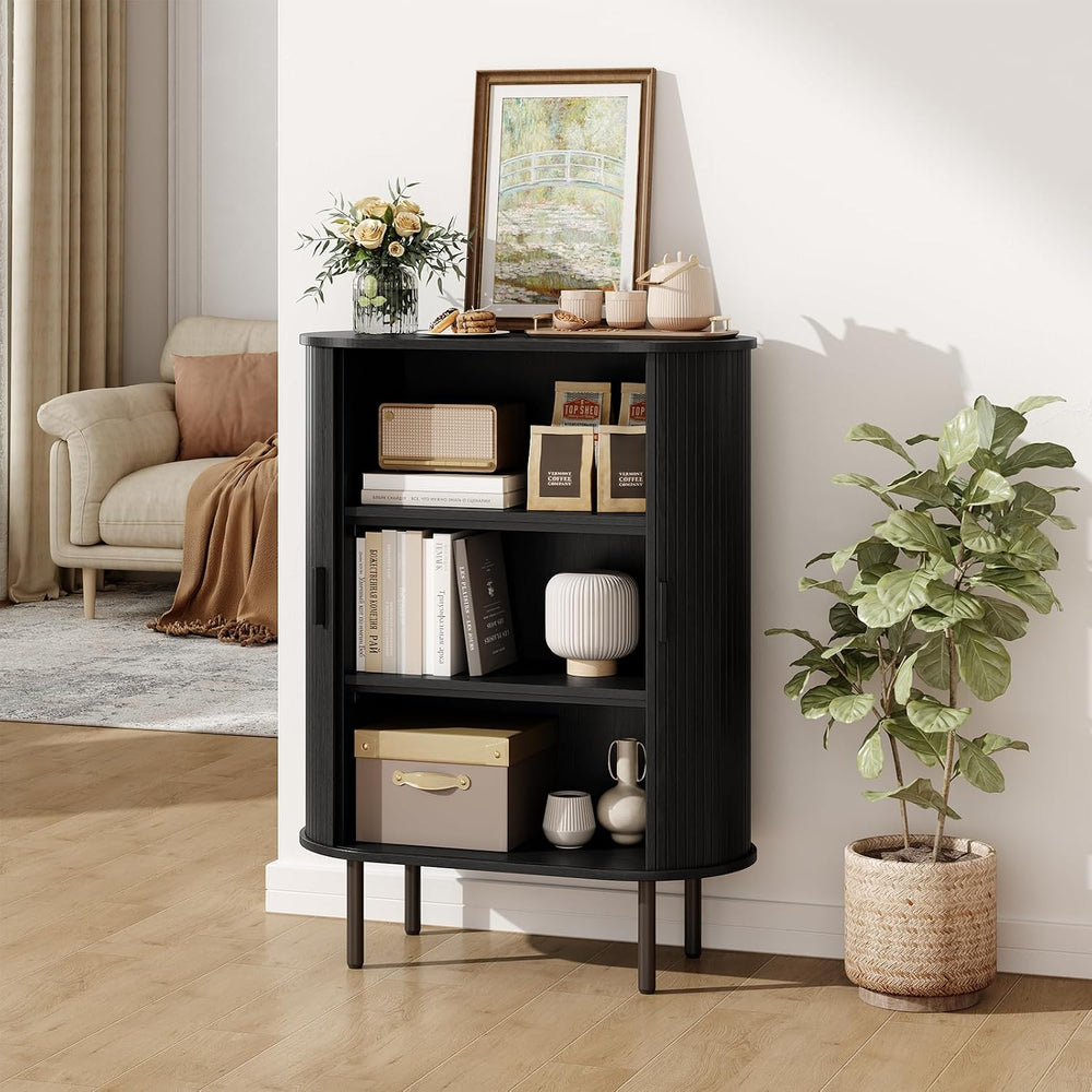 ONBRILL 44" Tall Sideboard Storage Buffet Cabinet with Sliding Door, Black