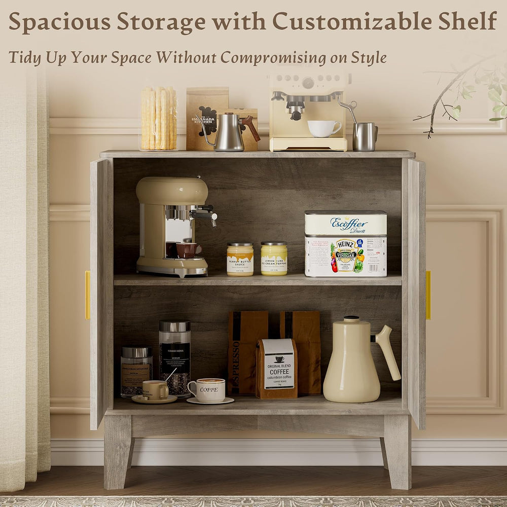 BORNOON Fluted Storage Cabinet with Doors and Adjustable Shelf Sideboard