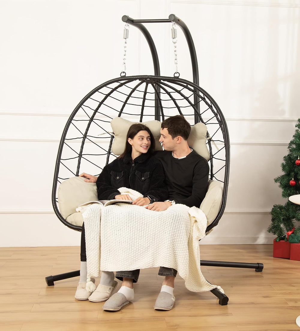 Double Egg Chair with Stand Hammock Swing Chair Foldable Hanging Loveseat, UV...