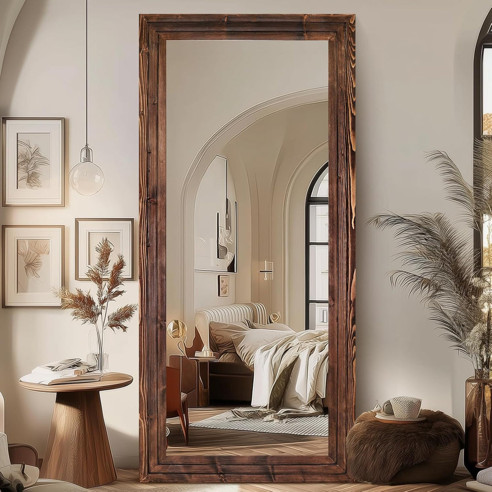 Full Length Mirror, 76 x 34 Inch Solid Wood Floor Mirror, Brown