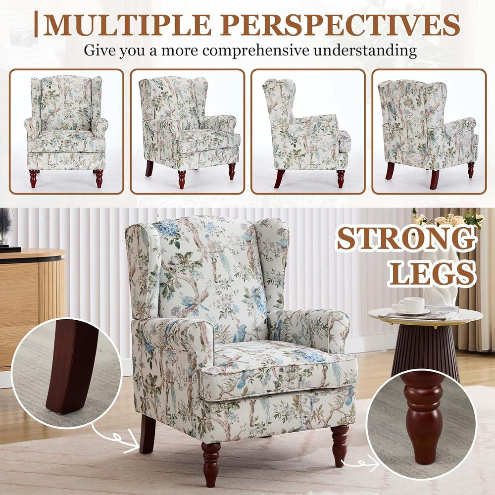 Wingback Chair with Arms for Living Room (Floral Bird, A)