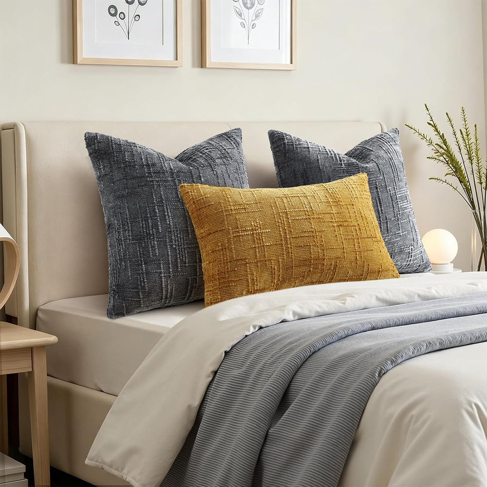Pallene Dark Grey Textured Chenille Throw Pillow Covers 24x24 Set of 2