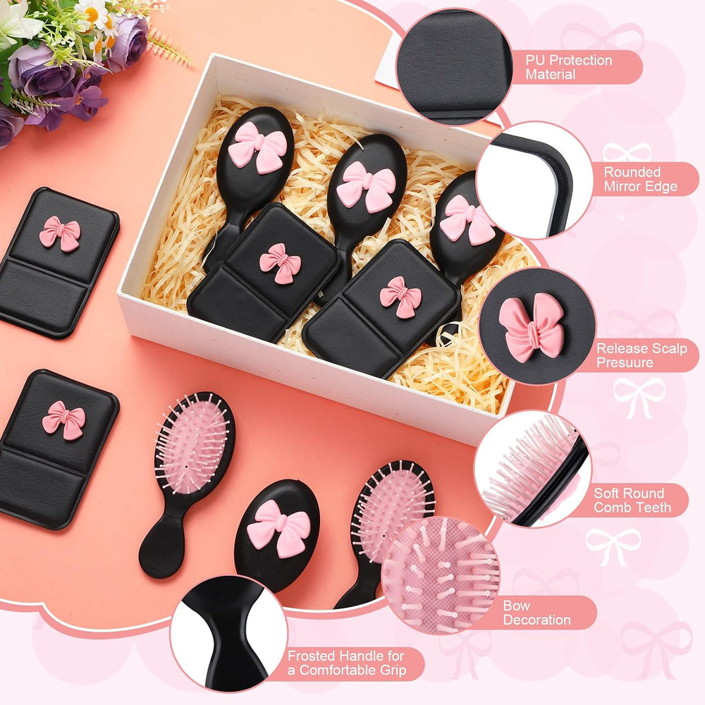 Amyhill 30 Pcs Coquette Bow Party Favor Compact Mirror Mini Hair Brush Travel...