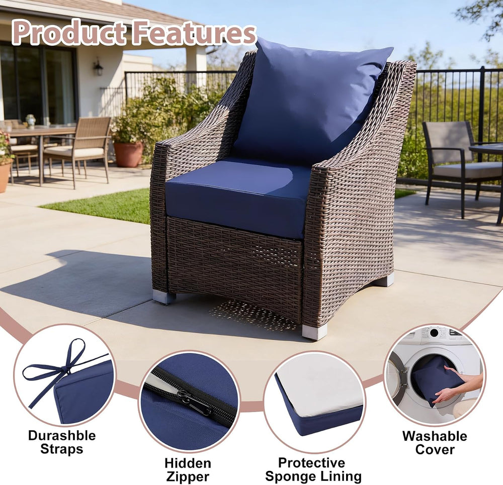 Outdoor Deep Seat Cushion Set, 24x24 Inch, Navy Blue, Set of 2