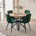39" Round Dining Table Set for 4(Brown Table+4 Green Chairs)