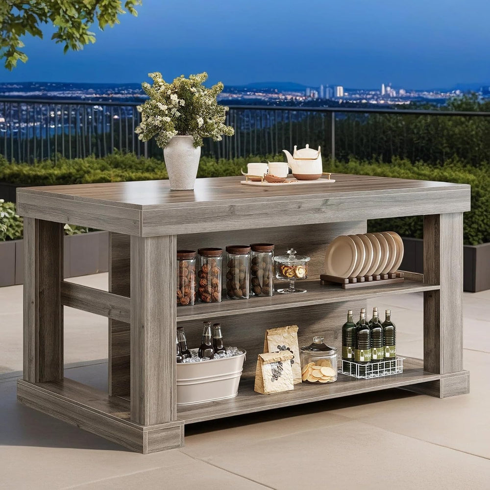 Tribesigns Kitchen Island with Seating and Storage, 55-Inch Farmhouse Station...