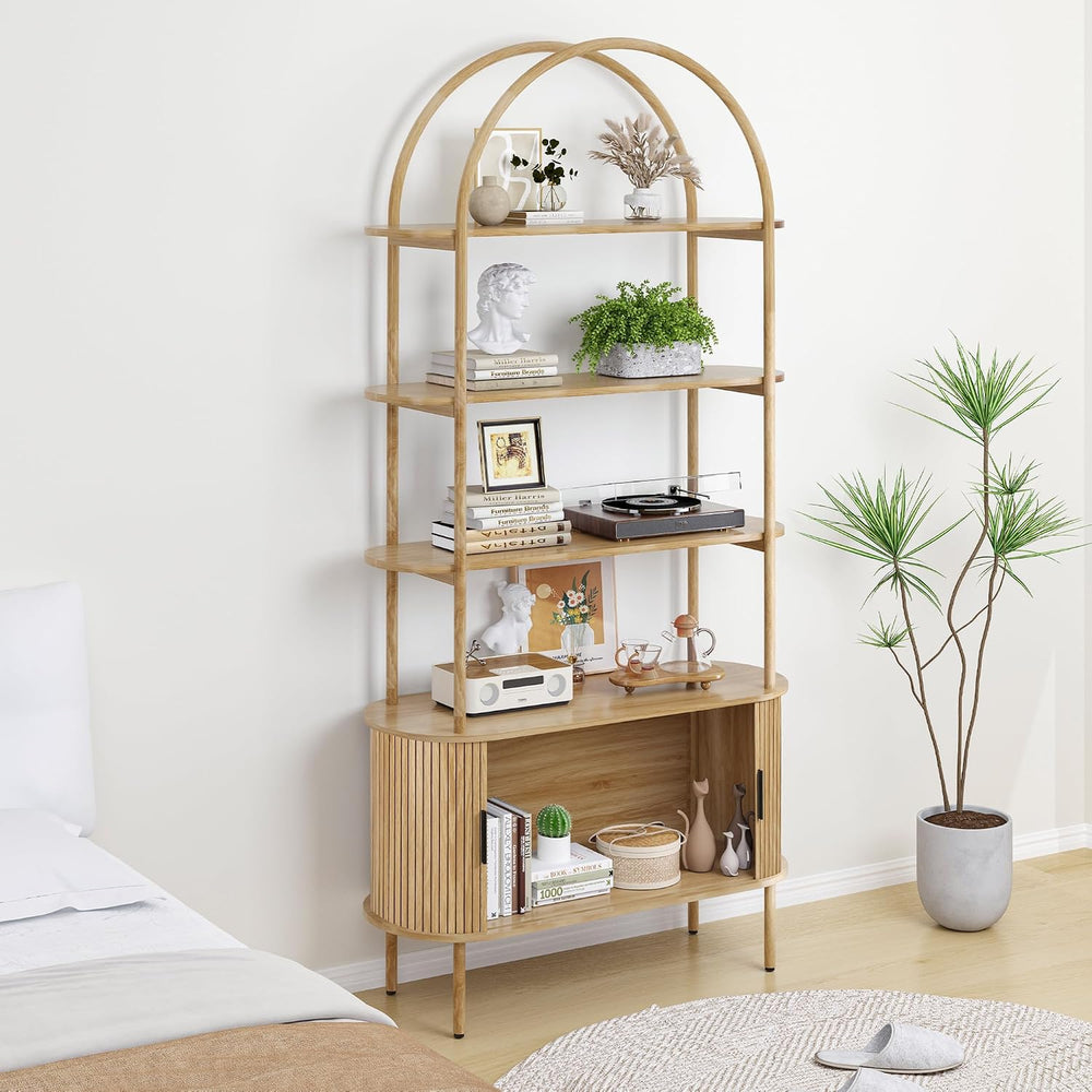 Janmer Home Arched Bookcase,79" Tall Mid Century Modern Bookshelf Cabinet