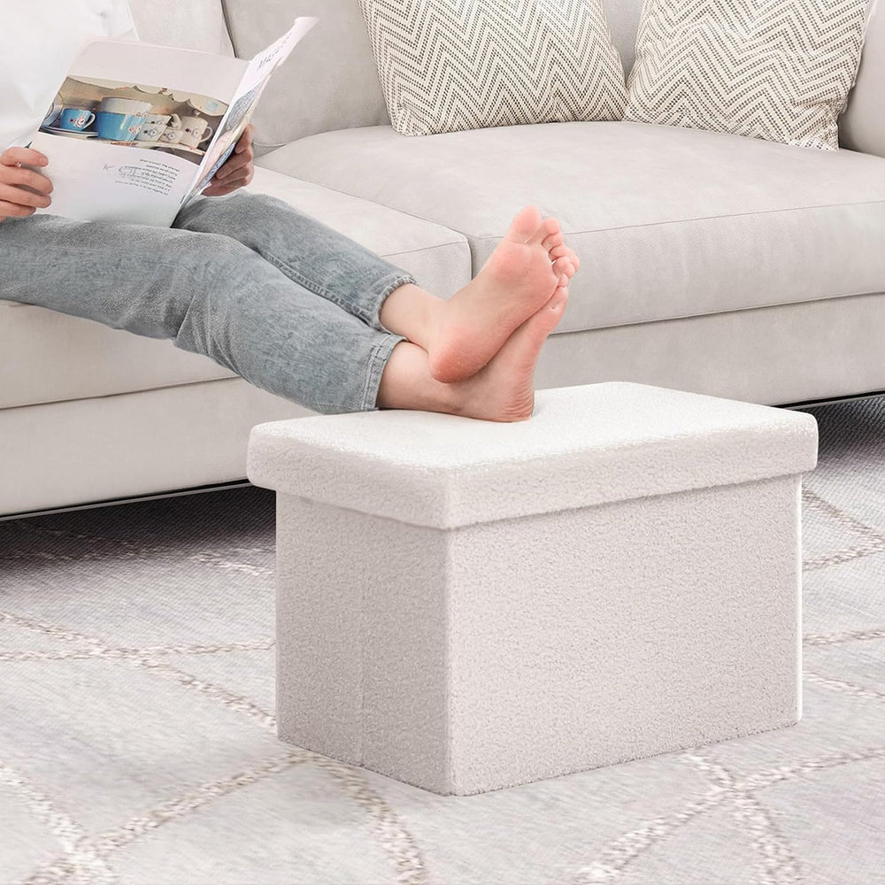 B FSOBEIIALEO Storage Ottoman, Small Sherpa Ottoman Foot Rest, Cream White
