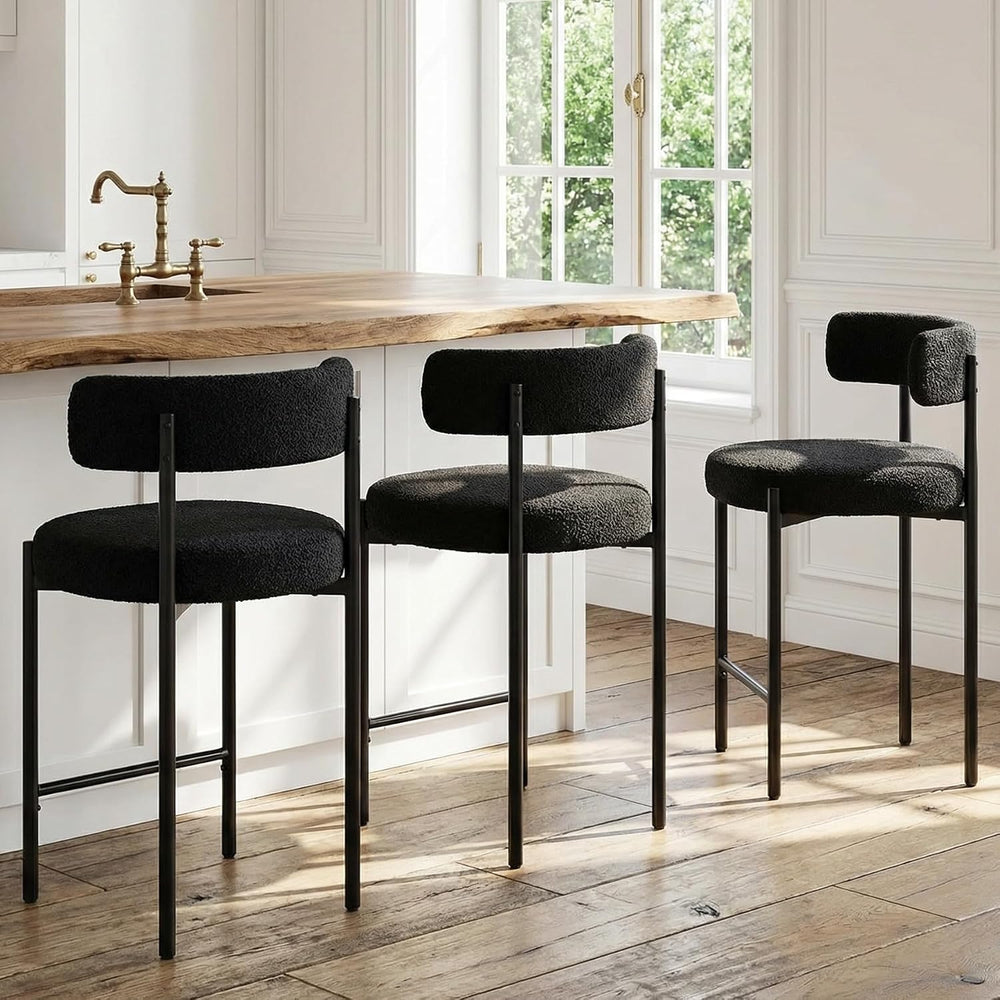 24" Counter Height Bar Stools Set of 2, Boucle, Black