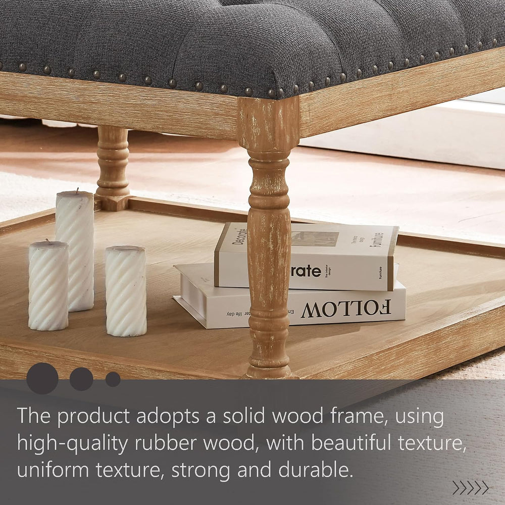 HUIMO 33-inch Square Ottoman Coffee Table, Large Storage Ottoman(Dark Grey)