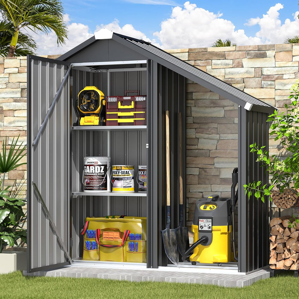 AECOJOY Outdoor Storage Cabinet Waterproof with Shelves and Firewood Rack
