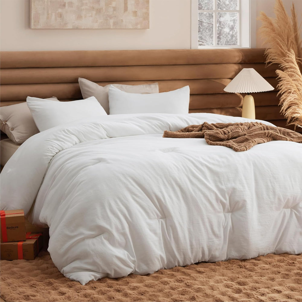 Bedsure Queen Comforter Set Prewashed Soft Bedding Set 3Pcs White 90"x90...
