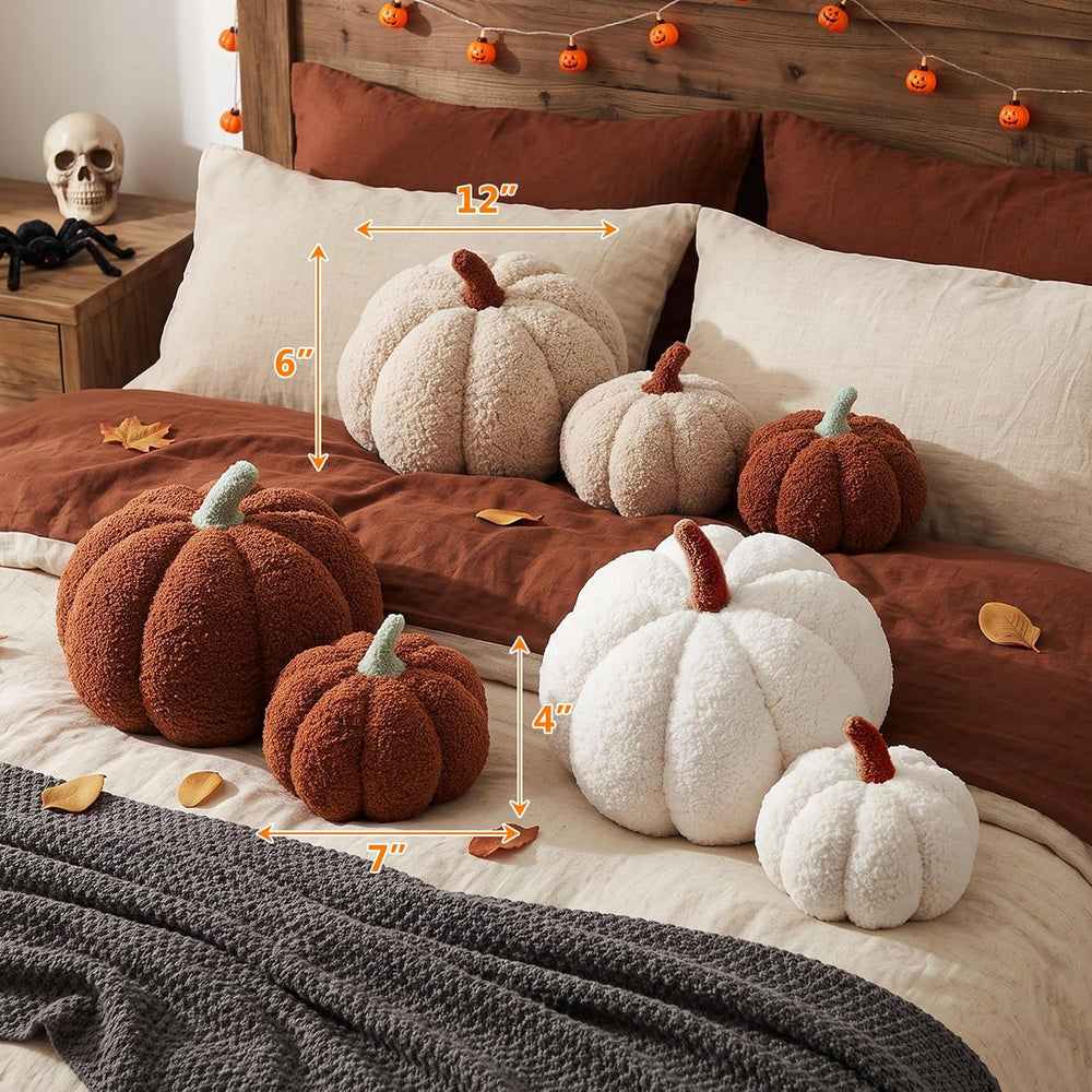 XIAIJIA 2Pcs Pumpkin Pillow, Halloween Fall Throw Pillows,White Brown