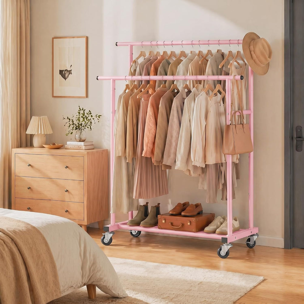 Calmootey Rolling Garment Rack, Sturdy Clothes Organizer for Bedroom